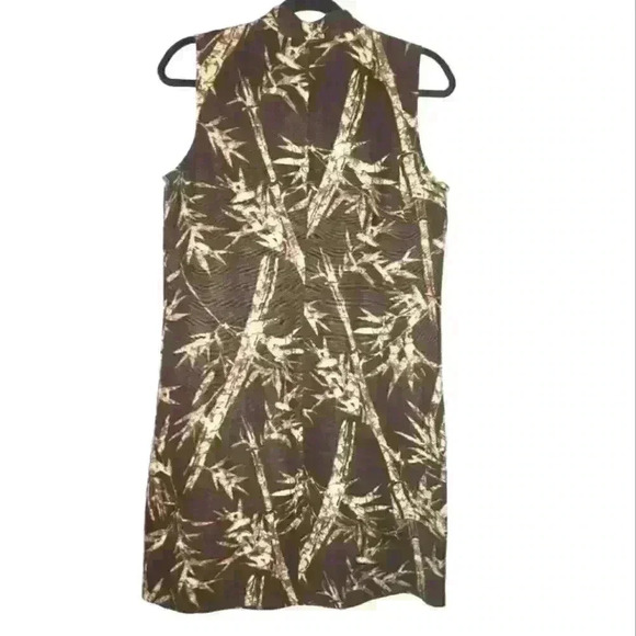 Michael Michael Kors Lace Up Front Sleeveless Tropical Linen Print Shift Dress. - Picture 2 of 7